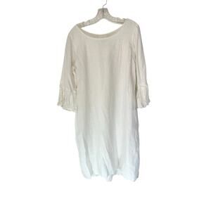 Crown Linen Designs White Lagenlook Coastal Natural Bell Sleeve‎ Dress Size M